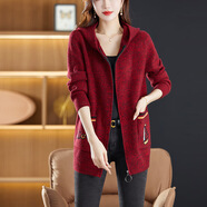 茲奈兒（ZINAIER）茲奈兒連帽針織衫女開(kāi)衫外套女中長(cháng)款春季中年二八月毛衣春秋寬松 紅色 XL 120-130斤