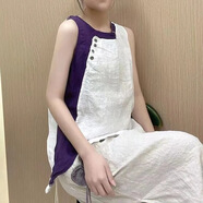 晉影2025夏新款民族風(fēng)復古棉麻背心寬松吊帶女不對稱(chēng)紐扣無(wú)袖上衣JHY 白色  M