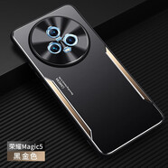 奧凱羅 華為榮耀magic5手機殼Mgaic5Pro金屬保護套PGT一AN00鏡頭全包10硬防摔男女 華為榮耀magic5 黑金色+全屏保護膜+掛繩