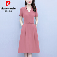 皮爾卡丹（pierre cardin）時(shí)尚職業(yè)短袖連衣裙女神氣質(zhì)減齡收腰超顯瘦中長(cháng)裙子夏季新款針織 粉色 4XL 157-175斤