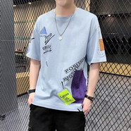 軒萊雅男士短袖t恤夏季打底衫薄款上衣服大碼寬松半袖簡(jiǎn)約運(yùn)動(dòng)圓領(lǐng)t恤男 GZ飛機(jī)藍(lán)色 XL