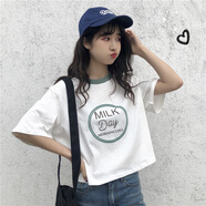 品詩(shī)歌人夏季重磅短袖t恤女韓版學(xué)生森系ins洋氣短款原宿bf寬松上衣潮 白色 XL 120-130斤