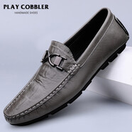花花皮匠（PLAYCOBBLER）休閑豆豆鞋男新款真皮簡(jiǎn)約時(shí)尚懶人百搭一腳蹬套腳耐磨防滑駕車鞋 灰色 43