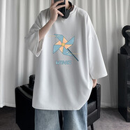 執琴之手夏季新款七分袖t恤男士潮牌大碼上衣服ins學(xué)生半袖T恤中袖打底衫 Q11112白色 3XL (160-175斤)