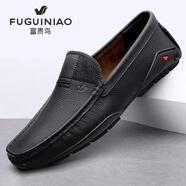 富貴鳥(niǎo)男鞋2025秋季新款豆豆鞋男士皮鞋真皮軟底透氣牛筋底懶人駕車(chē)男鞋 黑色 玉林FG02011 39