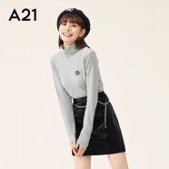 A21女装针织纯色修身高领甜美风长袖T恤衫时髦显瘦减龄上衣 中灰 S