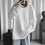 艾羅帝朗 純棉長(cháng)袖t恤男純色長(cháng)袖t恤男ins百搭疊穿學(xué)生內搭打底衫上衣男 白色 L