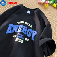NASA MARVEL美式復(fù)古短袖t恤男夏季寬松oversize潮牌印花體恤純棉半袖上衣 黑色 S