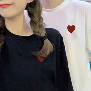 一寸相思【兩件裝】情侶裝夏季短袖t恤男套裝新款潮寬松學(xué)生百搭高中班服 愛(ài)心 女黑+男白 4XL 女+4XL男