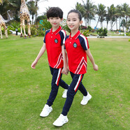 曼佳爾小學生校服夏季套裝男女童英倫學院風團體服兒童班服幼兒園園服 紅色短袖-長褲 吊牌110碼適合身高95-105cm