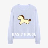 Basic House/百家好簡約風小馬印花套頭毛衣秋韓版圓領(lǐng)上衣針織衫 蘭色 M (105-115斤）
