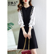 艾珠兒（Aizhuer）早春顯瘦長袖連衣裙女2024年春秋裝新款優(yōu)雅減齡氣質(zhì)小個子裙子女 黑色 S