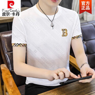 皮爾卡丹（pierre cardin）夏季男士冰絲短袖T恤修身半袖速干體恤薄款高彈性帥氣上衣服針織 890白色 3XL 150-165斤