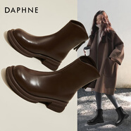 達(dá)芙妮（DAPHNE）短靴女靴子2024年秋冬季高級(jí)感馬丁女靴學(xué)生加絨增高厚底瘦瘦靴 棕色 39