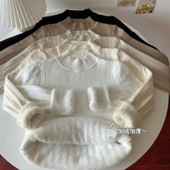 歐洛黛針織衫女加絨秋冬打底衫女半高領(lǐng)上衣百搭外穿洋氣保暖加厚毛衣女 白色一體絨 S