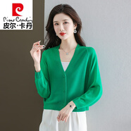 皮爾卡丹（pierre cardin）秋季短款針織開衫女2024年春秋款百搭韓版寬松蝙蝠衫薄款毛衣外套 綠色 3XL 【建議140-150斤】