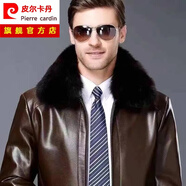 皮爾卡丹（pierre cardin）真皮皮衣男新款秋冬季爸爸裝加絨加厚綿羊皮夾克外套保暖防寒休閑 802咖啡-(翻領）+拆卸毛領 加絨 M 170碼-建議-125斤