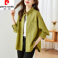 皮爾卡丹（pierre cardin）長袖襯衫外套女春秋季新款設計感小眾寬松顯瘦時尚洋氣上衣 袖子綠 L 130-155斤