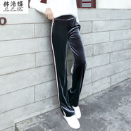 林洛蝶 闊腿褲子女新款休閑秋冬季韓版寬松直筒高腰長(zhǎng)褲運(yùn)動(dòng)女褲子 灰色金絲絨褲子 M