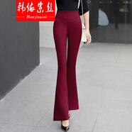 韓依索絲女裝微喇叭褲褲子女高腰休閑褲2025秋冬新款女裝修身休閑女褲長褲 酒紅 XL