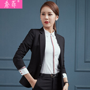 秦菲 小西裝女長(cháng)袖毛料職業(yè)裝女裝套裝秋季新款氣質(zhì)修身商務(wù)OL白領(lǐng)面試正裝女士工裝套裙套褲工作服制服 單件黑色小西裝 M