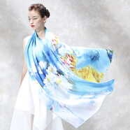 秦曲絲巾女新款重磅真絲圍巾禮盒裝中國風長巾水墨畫藝術春夏秋冬四季杭州桑蠶絲綢旗袍大披肩送長輩媽媽禮品 沉醉-素縐緞長巾