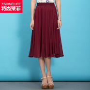 特尚莱菲 半身裙夏季新款女雪纺中长款裙子纯色仙女长裙沙滩半裙 WWH1501 酒红色 M(1尺9-2尺1)