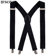 IFSONG美宋 男士褲子正裝彈力吊褲帶背帶肩帶 黑色3.5cmX型 男士背帶夾 黑色SUS076A