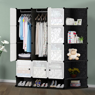 年輕時(shí)代（NQSD） 簡(jiǎn)易衣柜簡(jiǎn)約現代經(jīng)濟型收納柜子鋼架組合裝塑料衣櫥樹(shù)脂組裝單人布藝出租房網(wǎng)紅 黑加深12門(mén)2掛帶鞋柜帶轉角