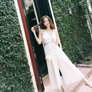 miss nitaly春夏新款韓版蕾絲雪紡打底吊帶連衣裙高腰闊連體裙子低胸可調(diào)節(jié) 白色 XL