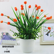 伊芙美 仿真花蘭花套裝假花擺件塑料花含塑料花瓶干花花束仿真植物盆景客廳陽臺(tái)餐桌裝飾花盆栽 塑橙色郁金香+小仿瓶
