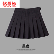 百褶裙女夏季高腰短裙無(wú)內襯格子a字裙半身裙子 黑色 M
