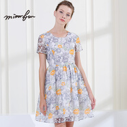 名媛坊（MIRROR FUN）M/RRORFUN 夏裝新款 歐根紗燒花碎褶收腰顯瘦連衣裙 橙色花 M