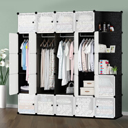 年輕時(shí)代（NQSD） 簡(jiǎn)易衣柜簡(jiǎn)約現代經(jīng)濟型收納柜子鋼架組合裝塑料衣櫥樹(shù)脂組裝單人布藝出租房網(wǎng)紅 黑加深22門(mén)4掛半轉角