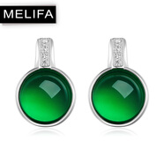 MELIFA 綠玉髓925銀耳釘女 時(shí)尚如愿 配送鑒定證書(shū)生日情人禮物送女朋友老婆長(zhǎng)輩 綠色