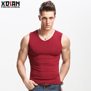 續(xù)點(diǎn) 背心男 夏季純棉無袖v領(lǐng)男士寬肩運(yùn)動健身休閑修身緊身打底上衣 棗紅色 L （116-130斤左右）