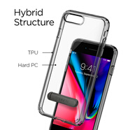 SPIGEN 保險杠手機殼硅膠透明保護套輕薄新款適用于蘋果iPhone8/7/7Plus 5.5英寸透明黑灰?guī)тX合金支架