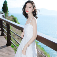 西子美麗心情2020夏季新品女裝無(wú)袖吊帶蕾絲連衣裙長(zhǎng)裙波西米亞海邊度假沙灘裙 M