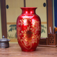 领格（LINGGE） 景德镇陶瓷特色喜庆中国红花瓶家居客厅时尚中式特色花瓶摆件 红色冬瓜瓶