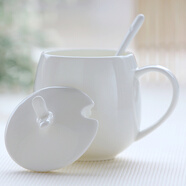 瓷秀源（cixiuyuan） 水杯陶瓷杯創(chuàng)意情侶杯子馬克杯帶蓋帶勺陶瓷骨瓷咖啡杯 胖杯白色