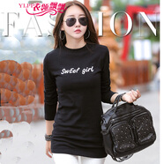 衣領(lǐng)飄飄T恤長(cháng)袖女裝中長(cháng)款上衣秋冬裝新款加厚加絨打底衫女士衣服 黑色不加絨 XL(115-125斤)