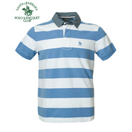 圣大保羅男裝商務(wù)休閑夏季男款中青年上衣棉質(zhì)條紋修身短袖T恤衫polo衫 淺藍(lán)色K3 170/88B