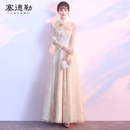 塞德勒宴會(huì)晚禮服女2025新款秋季優(yōu)雅長袖新中式伴娘服中國風(fēng)韓版公主 香檳色 L