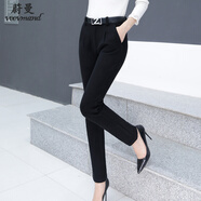 蔚曼（Veevmand）毛呢休閑褲女2023秋冬新款女士哈倫褲子高腰褲女褲褲子 黑色褲子 S