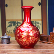 领格（LINGGE） 景德镇陶瓷特色喜庆中国红花瓶家居客厅时尚中式特色花瓶摆件 红色赏瓶
