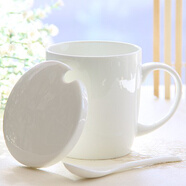 瓷秀源（cixiuyuan） 水杯陶瓷杯創(chuàng)意情侶杯子馬克杯帶蓋帶勺陶瓷骨瓷咖啡杯 滑蓋杯純白色
