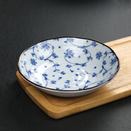 美濃燒（Mino Yaki）創(chuàng)意餐具日式陶瓷菜盤碟子家用餃子壽司意面盤淺盤小盤子 唐草-青花【16.5CM*4.2CM】