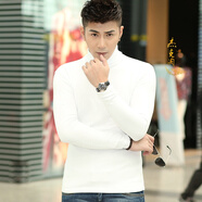 杰克淘 潮牌男裝高領(lǐng)打底衫修身顯瘦春秋新款緊身長(cháng)袖t恤男士純色秋衣潮 白色 XL 140斤左右穿