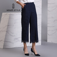 名師路蕾絲休閑褲子女春秋裝新款時(shí)尚簡(jiǎn)約通勤九分褲寬松闊腿褲女 藏青色58 M