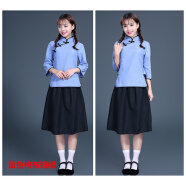 璽檸XINING五四青年裝女裝中山裝男班服民國(guó)風(fēng)女裝民國(guó)學(xué)生裝女服裝演出服裝 藍(lán)色上衣+短裙 M